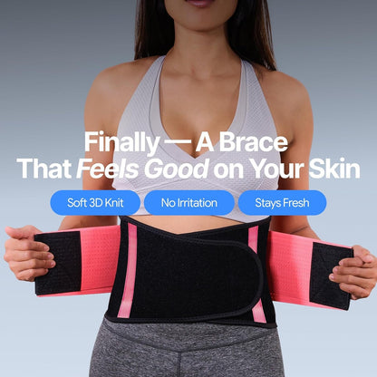 Back Brace for Lower Back Pain Women - Ultra Thin, Adjustable, Flexible, Supportive Belt for Men - Breathable Support Brace with Dual-Tension Straps & Industrial Pink M